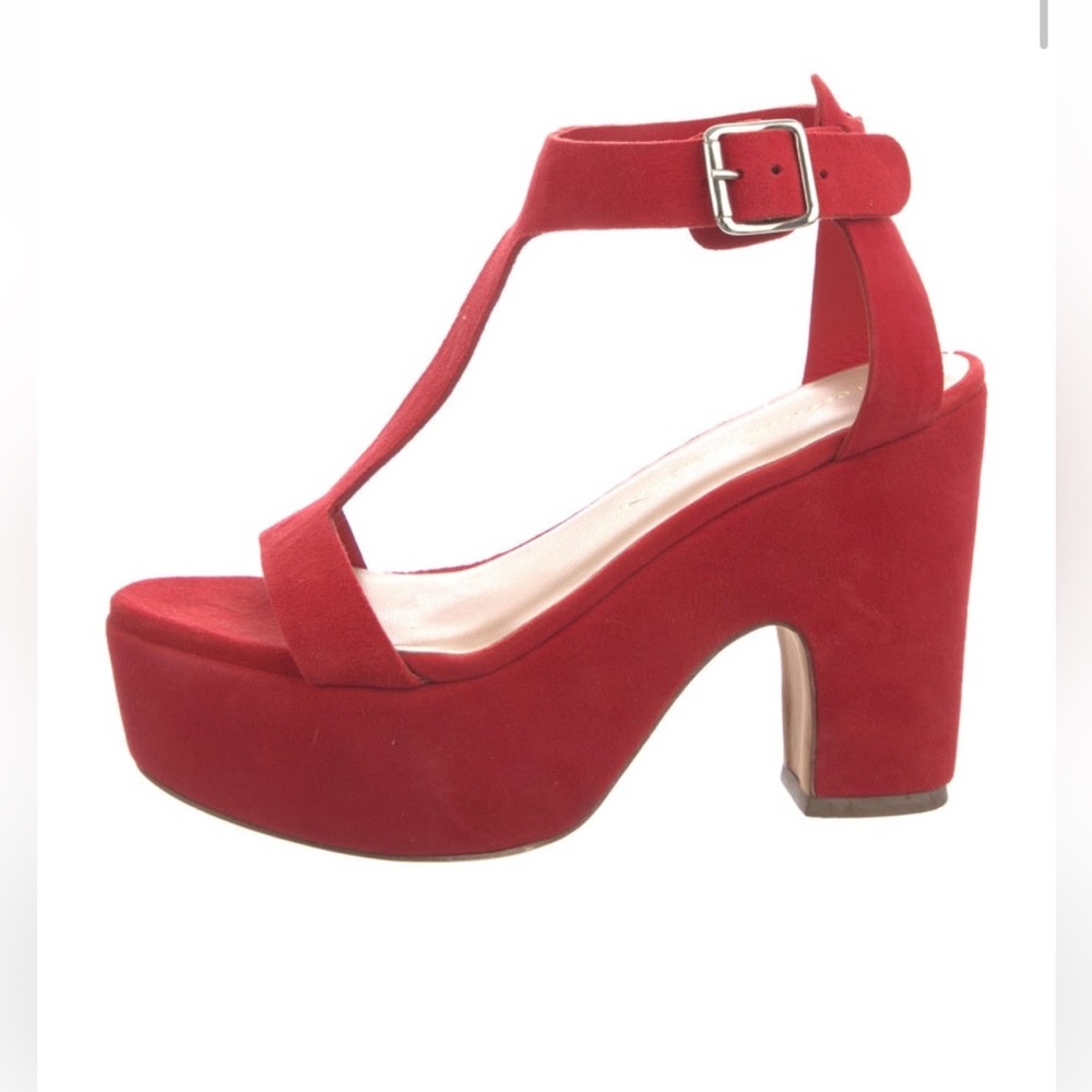 Loeffler Randall Suede T-Strap Red Platform Sandals